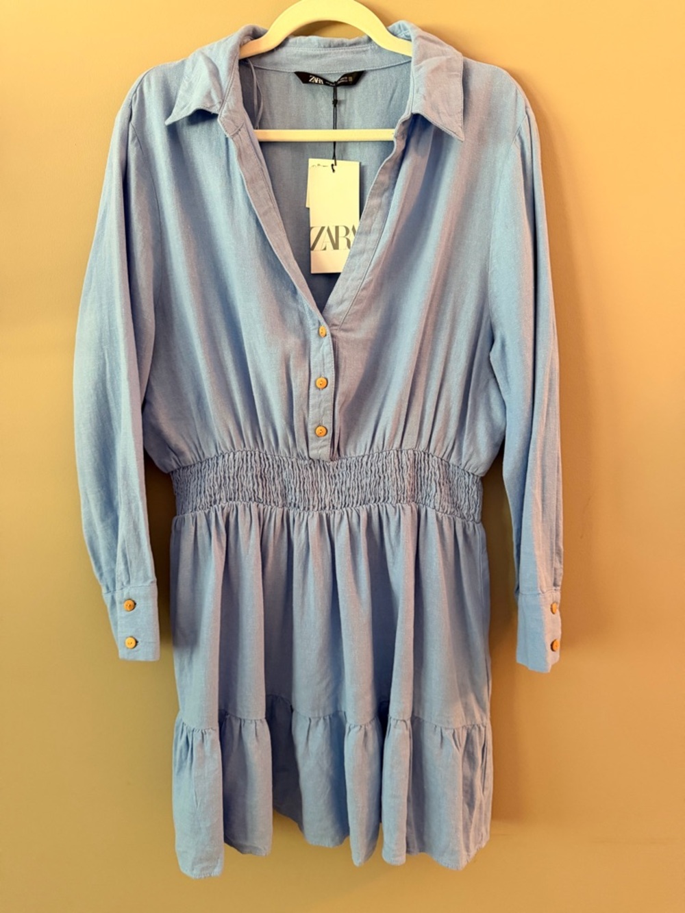 ZARA Sky Blue Button-Up Shirt Dress